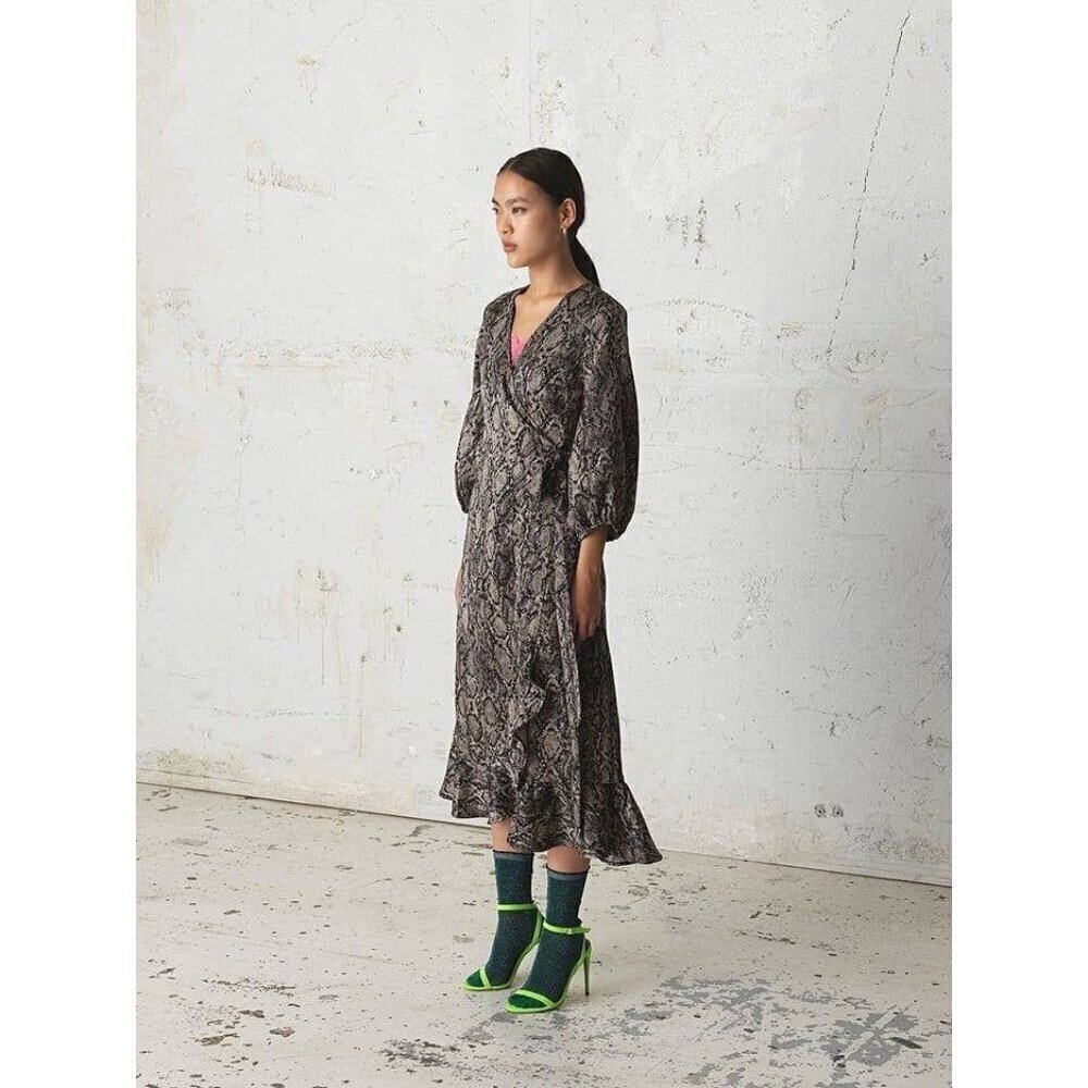 Beck Sondergaard Snakey Alva Dress satin wrap style kimono size M